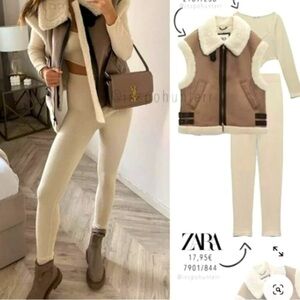 Zara Cream Ribbed Leggings , size XS